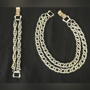 Mid Century (70s) Silver Plate HTF Double Chain Choker & Bracelet